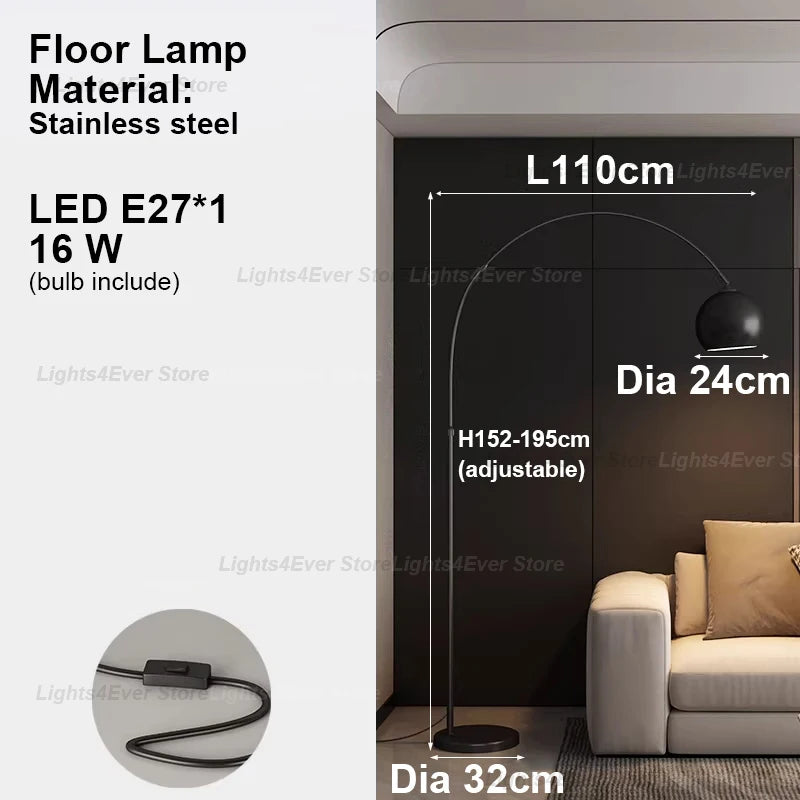 Modern LED E27 Dimmable Stainless Steel Floor Lamp