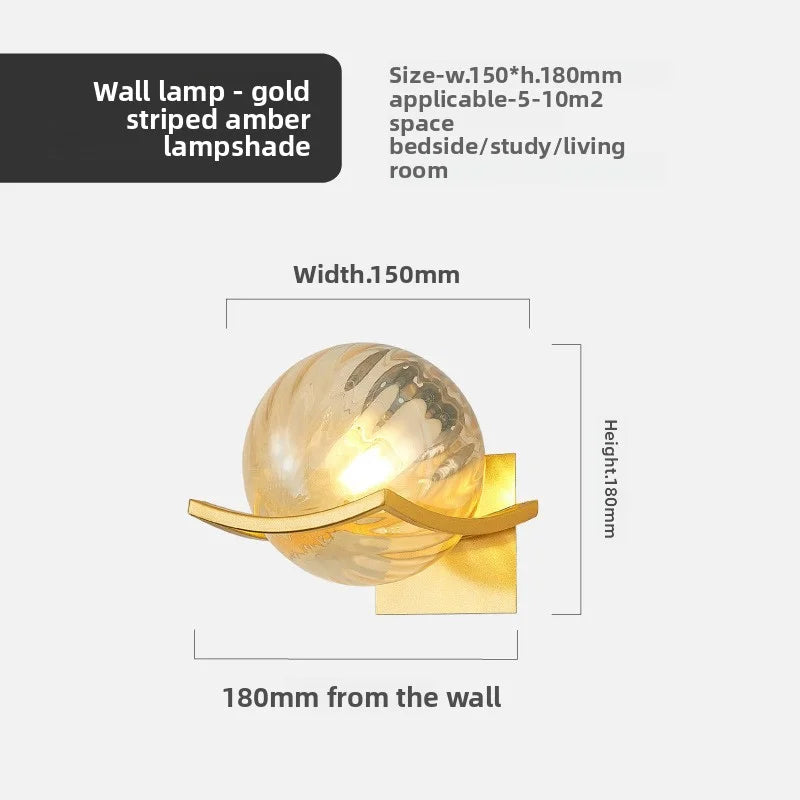 Modern Glass Ball LED Moon Wall Lamp Gold Decoration Light for Bedroom Bedside Hotel Porch