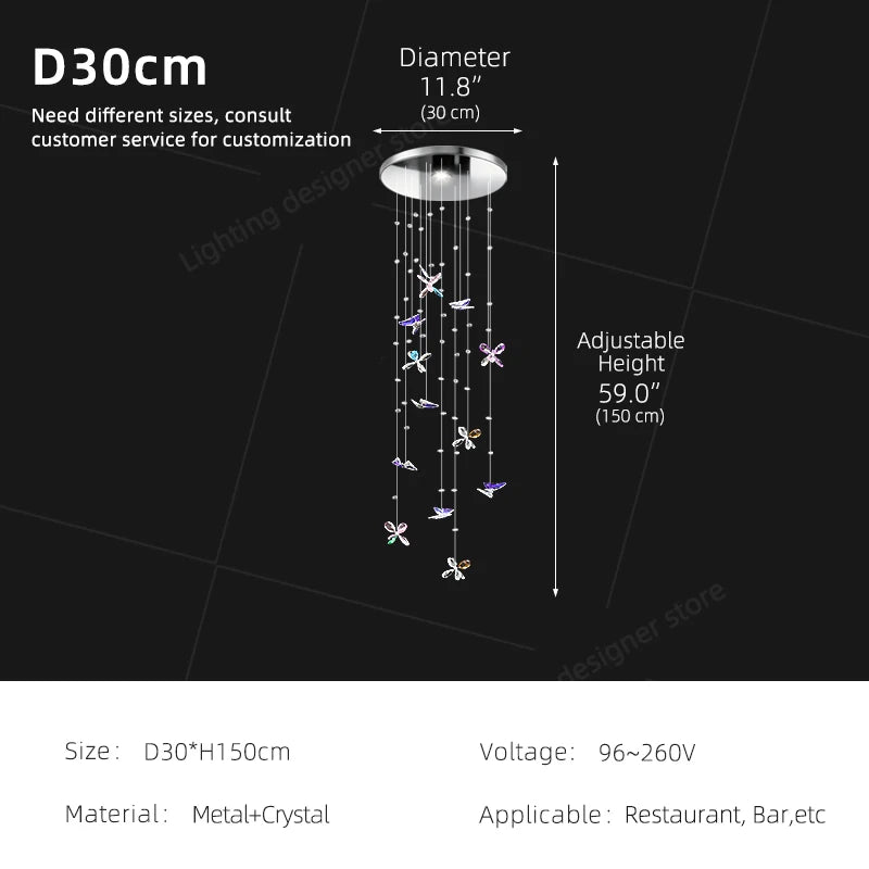 Crystal Butterfly LED Chandelier Dining Room Kitchen Island