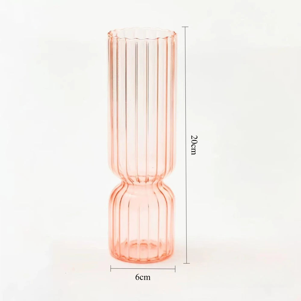 Creative Striped Glass Flower Vase Tabletop Ornament for Home Decor