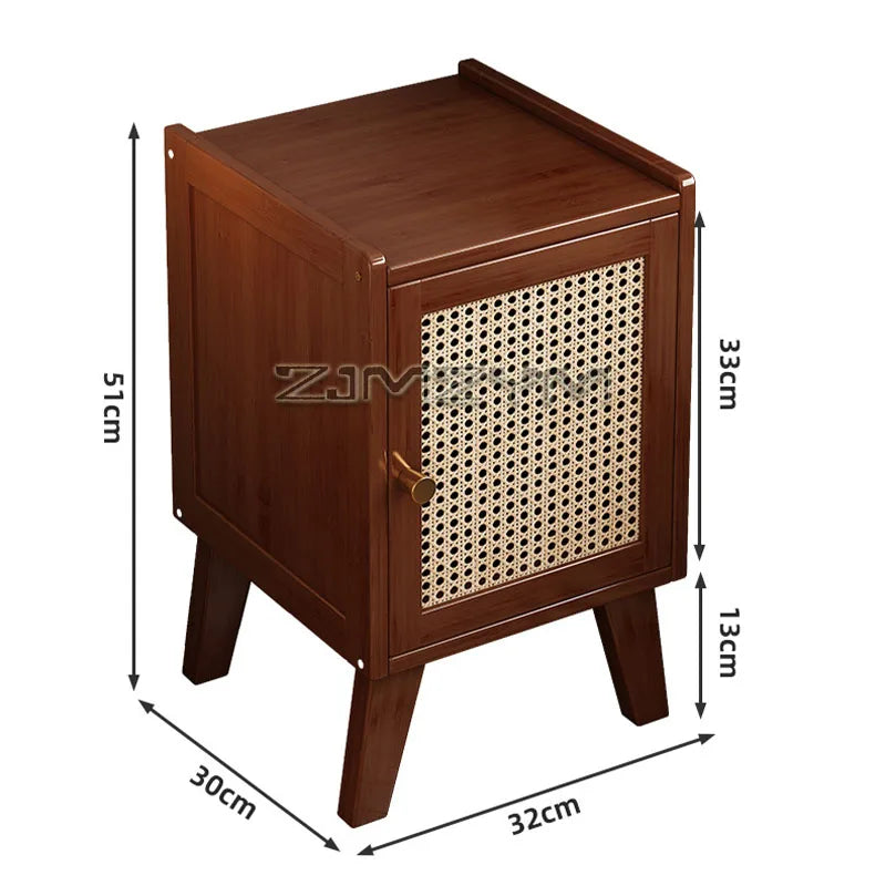 51cm Bamboo Rattan Nightstand Bedside Table with Storage Cabinet