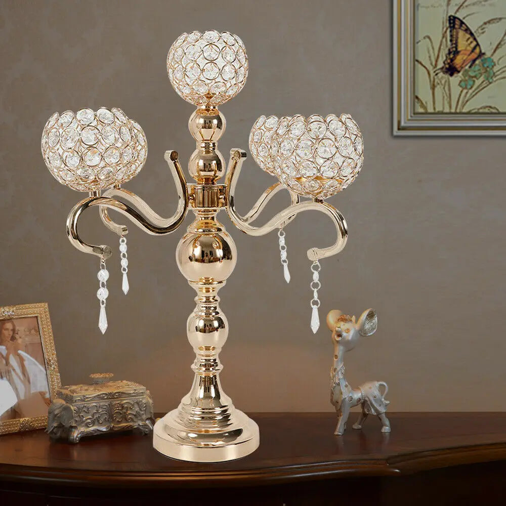 Modern Luxury 5-Arm Crystal Candle Holder Tabletop Ornament for Home Decor