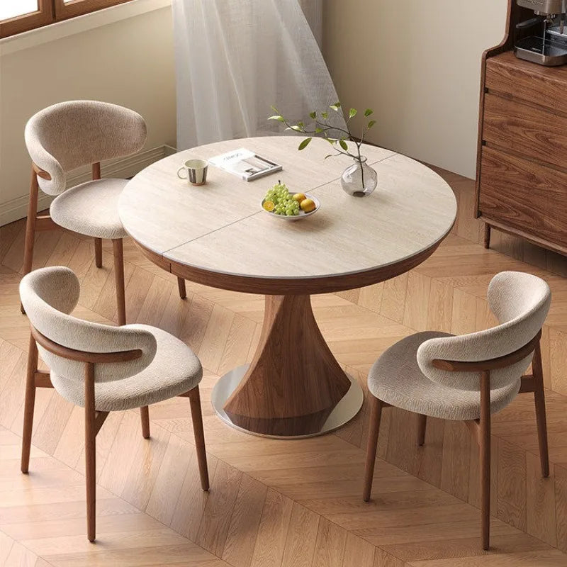 Modern Sintered Stone Dining Table Curved Edge Extendable Kitchen