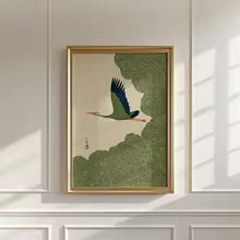 Japanese Crane Swirling Cloud Skies Canvas Painting Poster for Home Decor