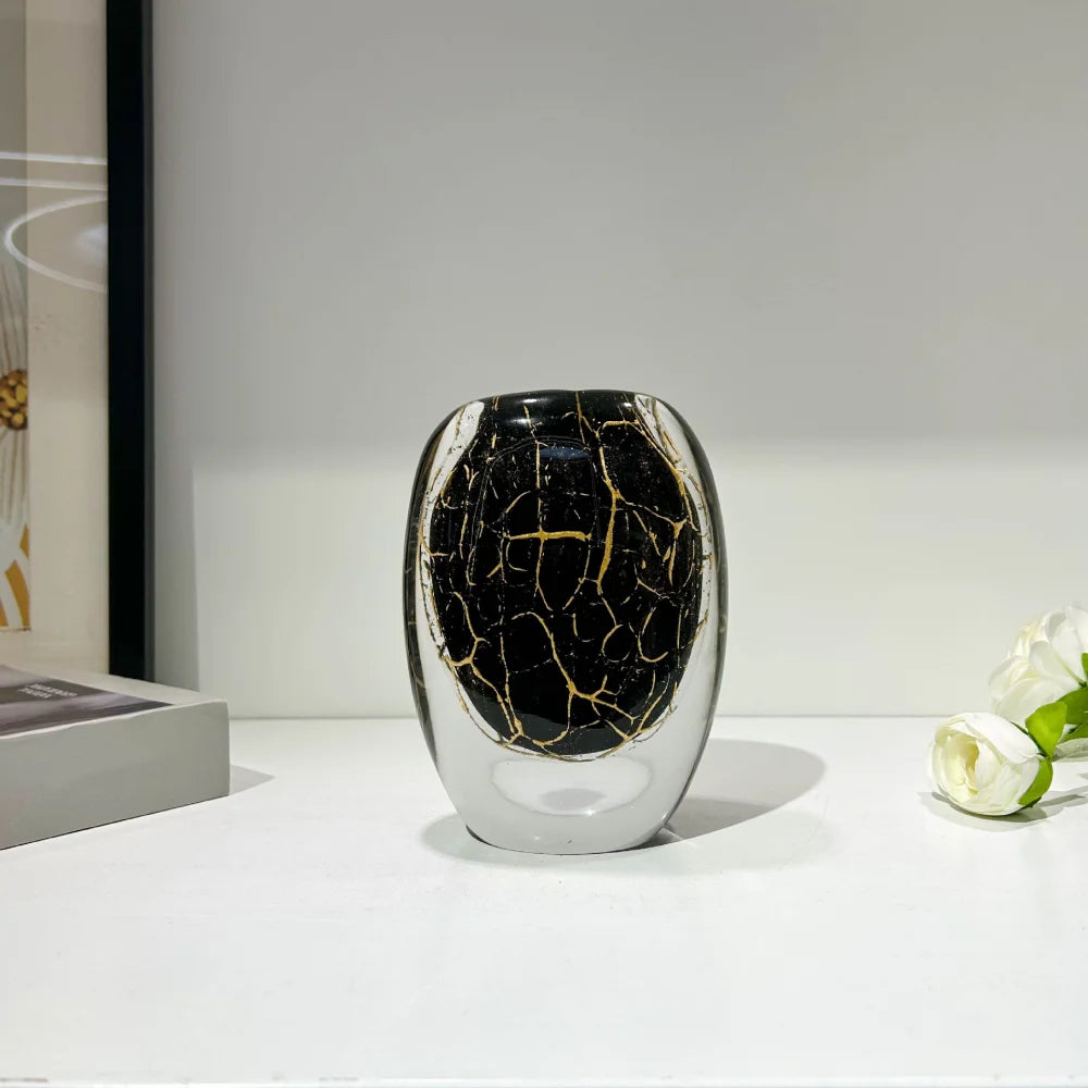 Modern Hand Blown Glass Flower Vase Tabletop Ornament for Home Decor
