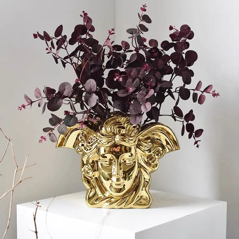 Modern Luxury Electroplating Ceramic Flower Vase Tabletop Ornament for Home Decor