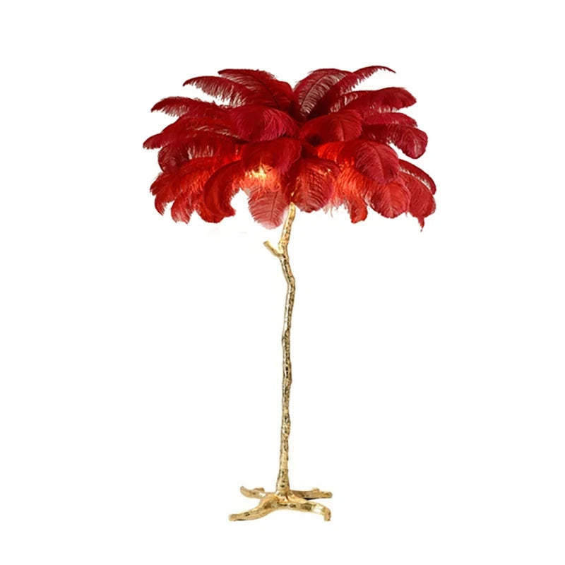 Modern Ostrich Feather LED Floor Lamp Resin Base Living Room Bedroom