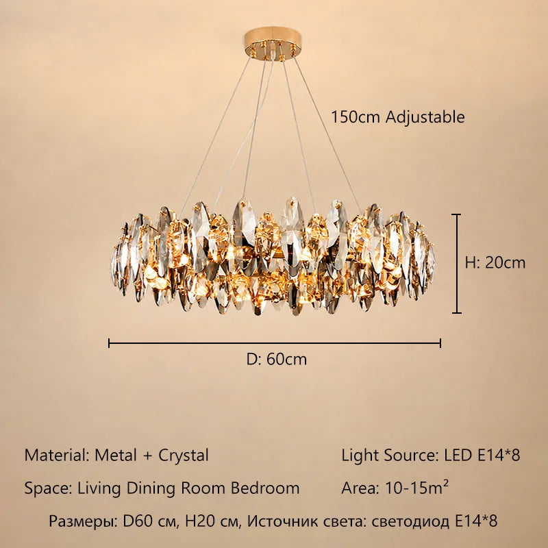 Modern Luxury Crystal Chandelier LED Pendant Light Living Room Dining Room