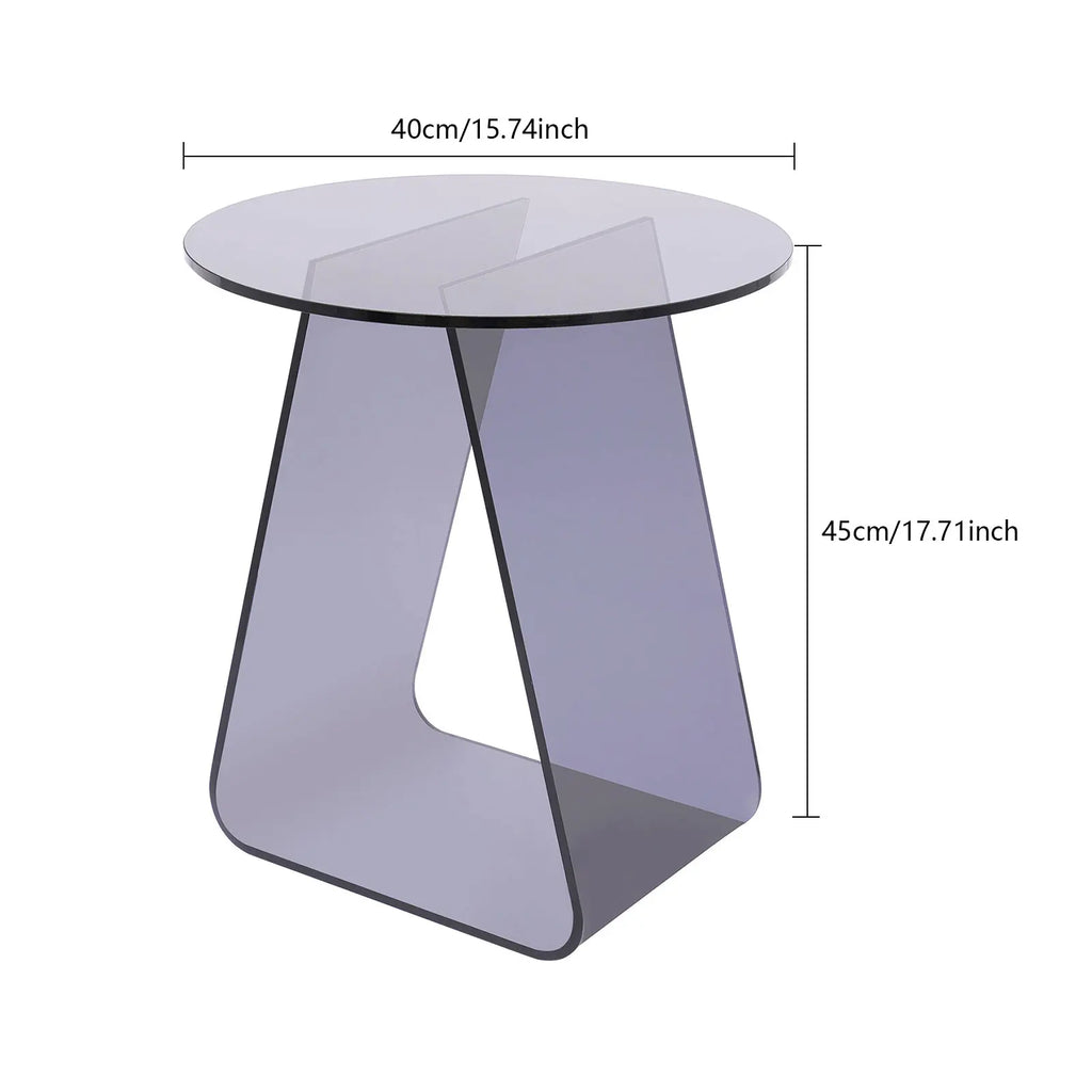 Black Acrylic Round Side Table with Triangular Support Frame for Living Room