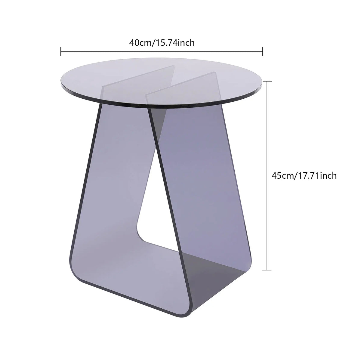 Black Acrylic Round Side Table with Triangular Support Frame for Living Room