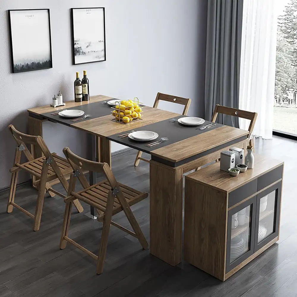 Modern Multifunctional Extendable Dining Table with Storage Cabinet Space Saving