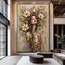 Boho Abstract Floral Woman Canvas Painting Poster for Home Decor