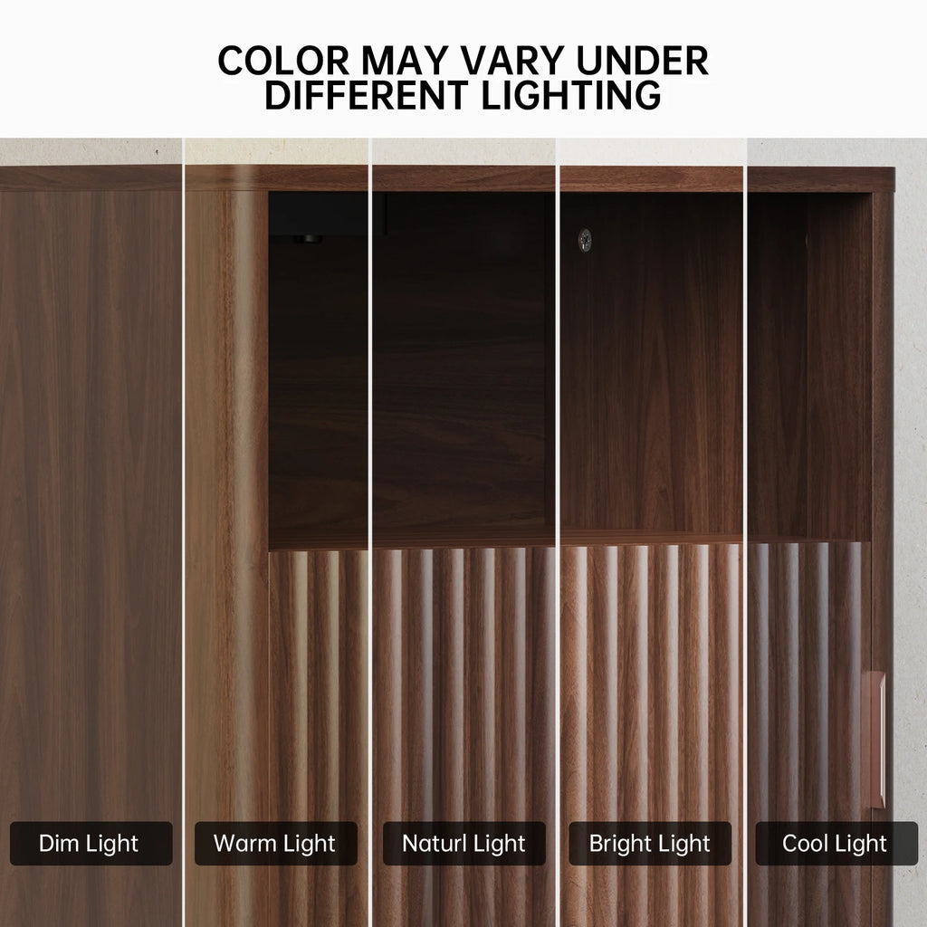 45cm Modern Fluted Bedside Table Wooden Nightstand with Charging Station