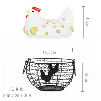 Ceramic Hen Kitchen Garlic Bread Storage Basket Container