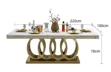 160cm Modern Dining Table Set with 6 Chairs Gold Metal Base Marble Top