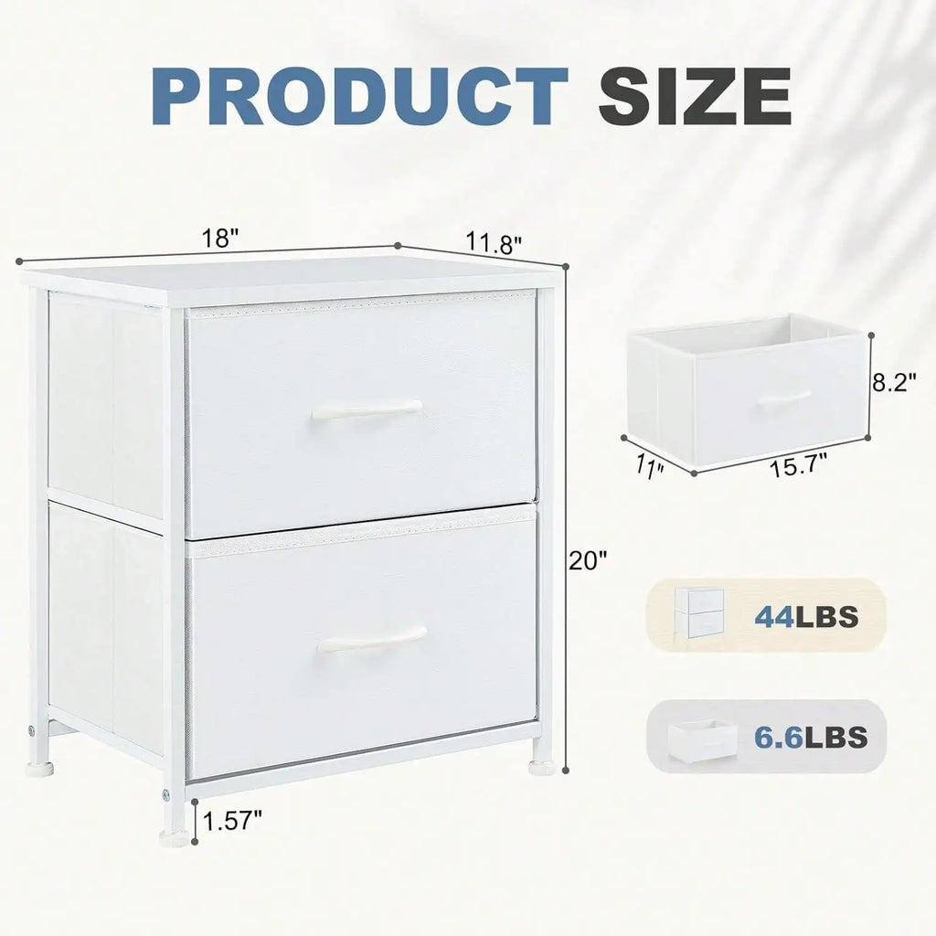 51cm Modern 2-Drawer Nightstand Wooden Bedside Table with Fabric Drawers
