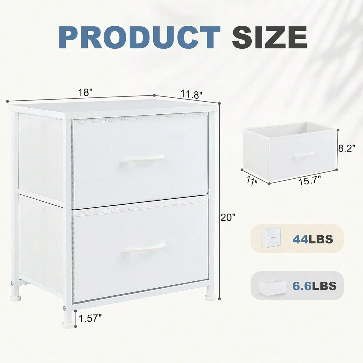 51cm Modern 2-Drawer Nightstand Wooden Bedside Table with Fabric Drawers
