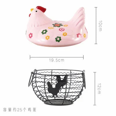 Ceramic Hen Kitchen Garlic Bread Storage Basket Container