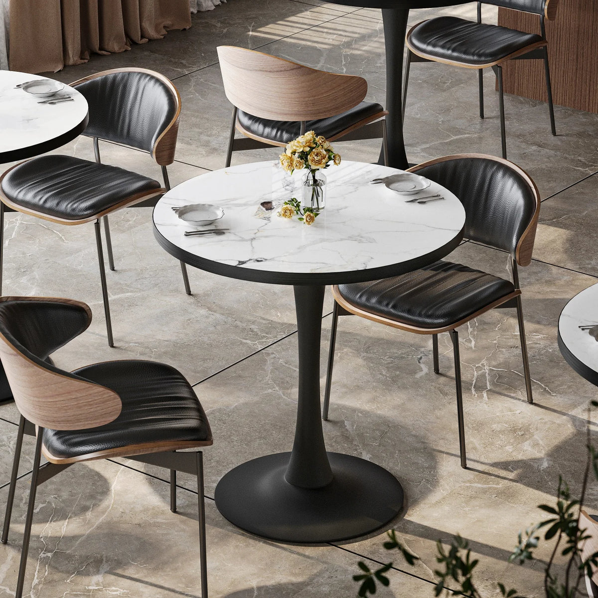 77cm Round Dining Table for 2-3 People Sintered Stone Top Stable Base Coffee Table Circle Kitchen Tables Chairs Not Included