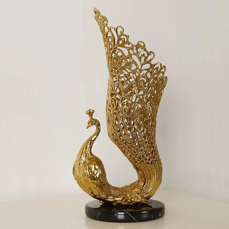 French Vintage Brass Peacock Flower Vase for Tabletop Decor