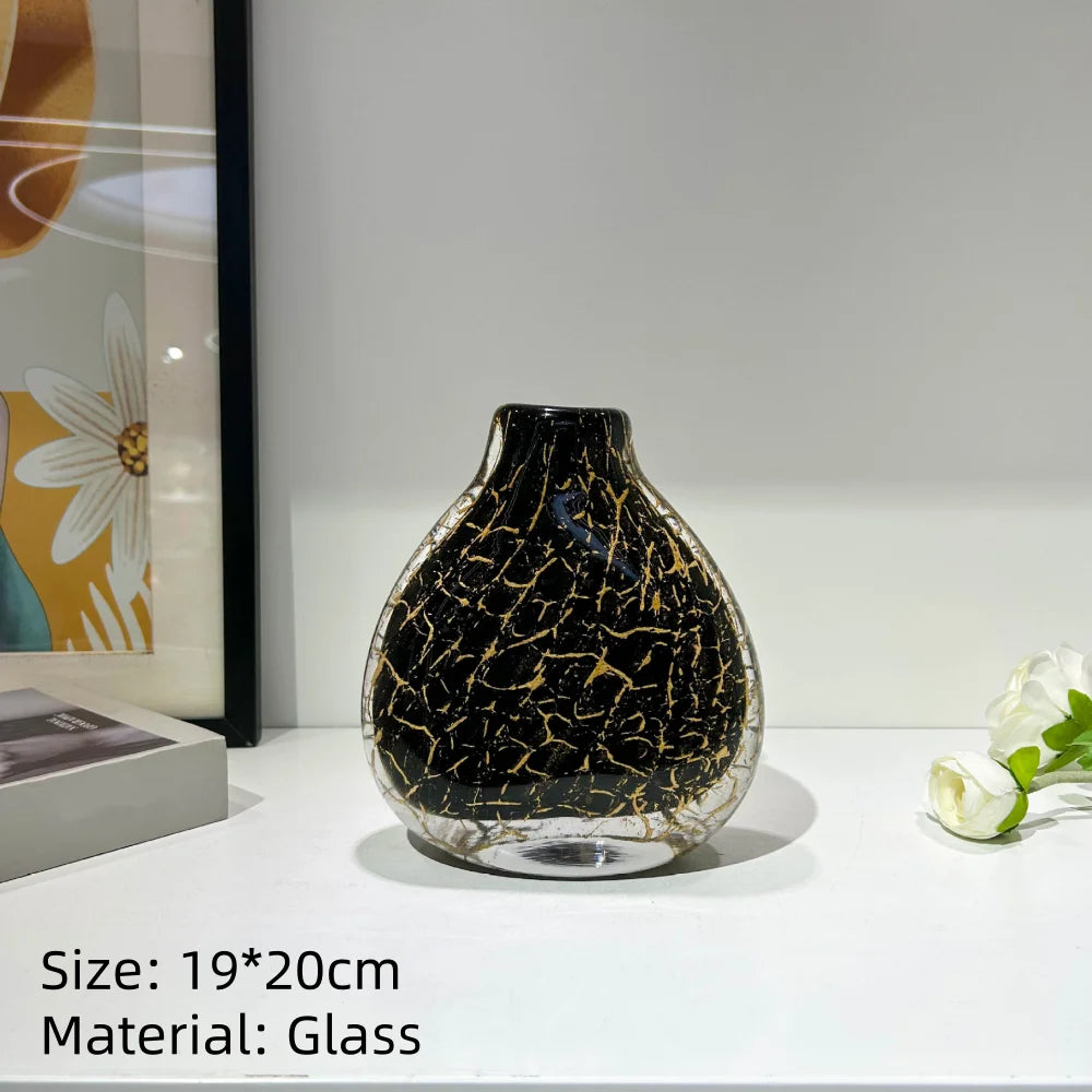 Modern Hand Blown Glass Flower Vase Tabletop Ornament for Home Decor