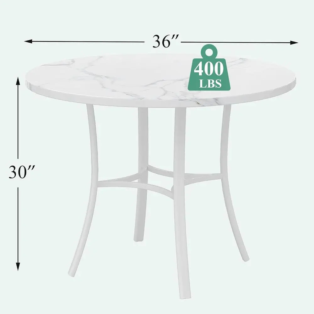 36" Round Marble Dining Table for 4 with Metal Frame White