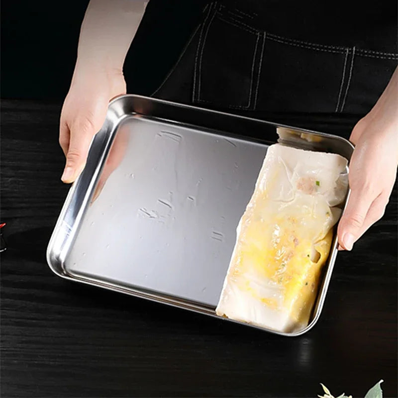 Modern Rectangle Stainless Steel Food Storage Serving Tray for Home Decor