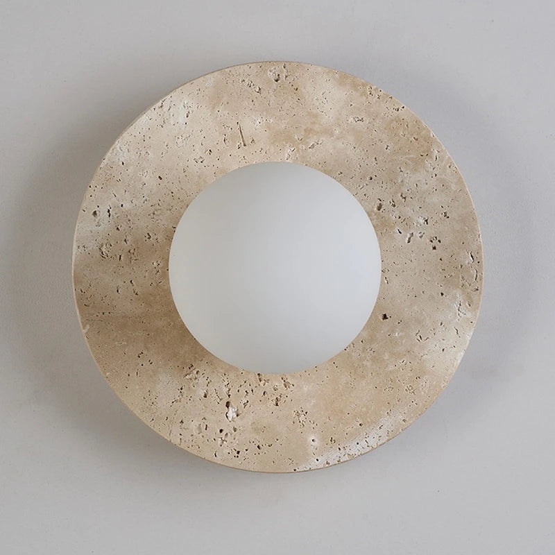 Modern Yellow Travertine and Glass LED Wall Lamp