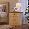 Mid Century Fluted Nightstand with 2 Storage Drawers Bedside Table Natural