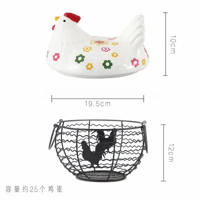 Ceramic Hen Kitchen Garlic Bread Storage Basket Container