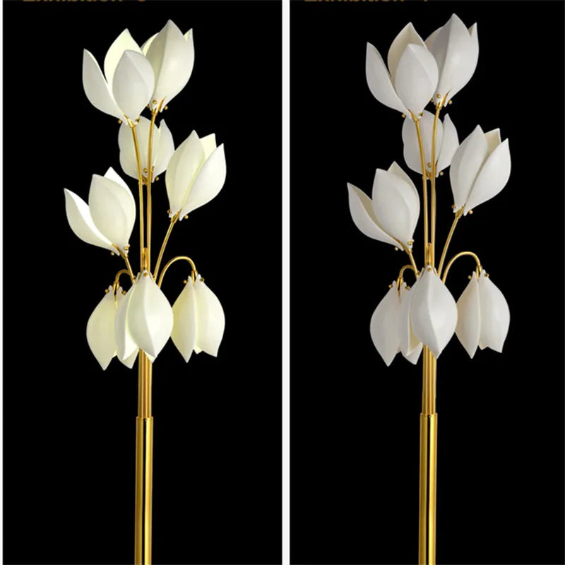 Postmodern Simple Living Room Table Lamp Luxury Villa Ceramic Magnolia Flower Floor Light Study Bedroom Bedside Lamp