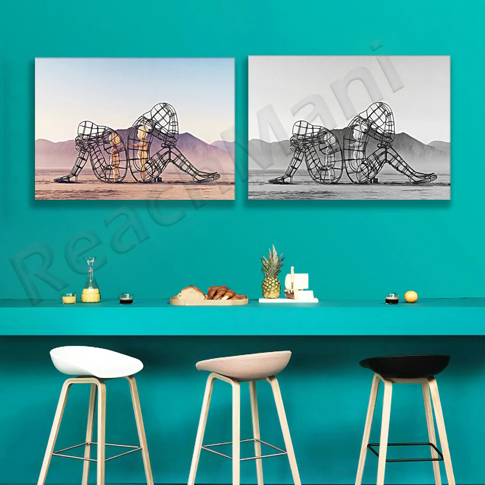 Burning Man Sculpture Figure Canvas Painting Poster for Home Decor