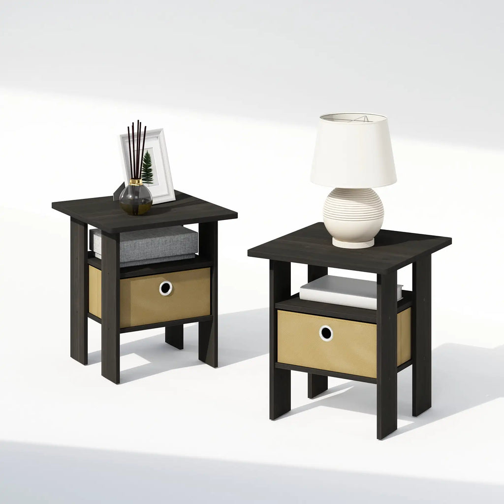 44cm Modern Bedside Table Set of 2 with Bin Drawer Nightstand