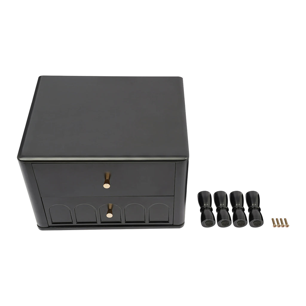 Retro Black 2-Drawer Wooden Nightstand with Metal Handles