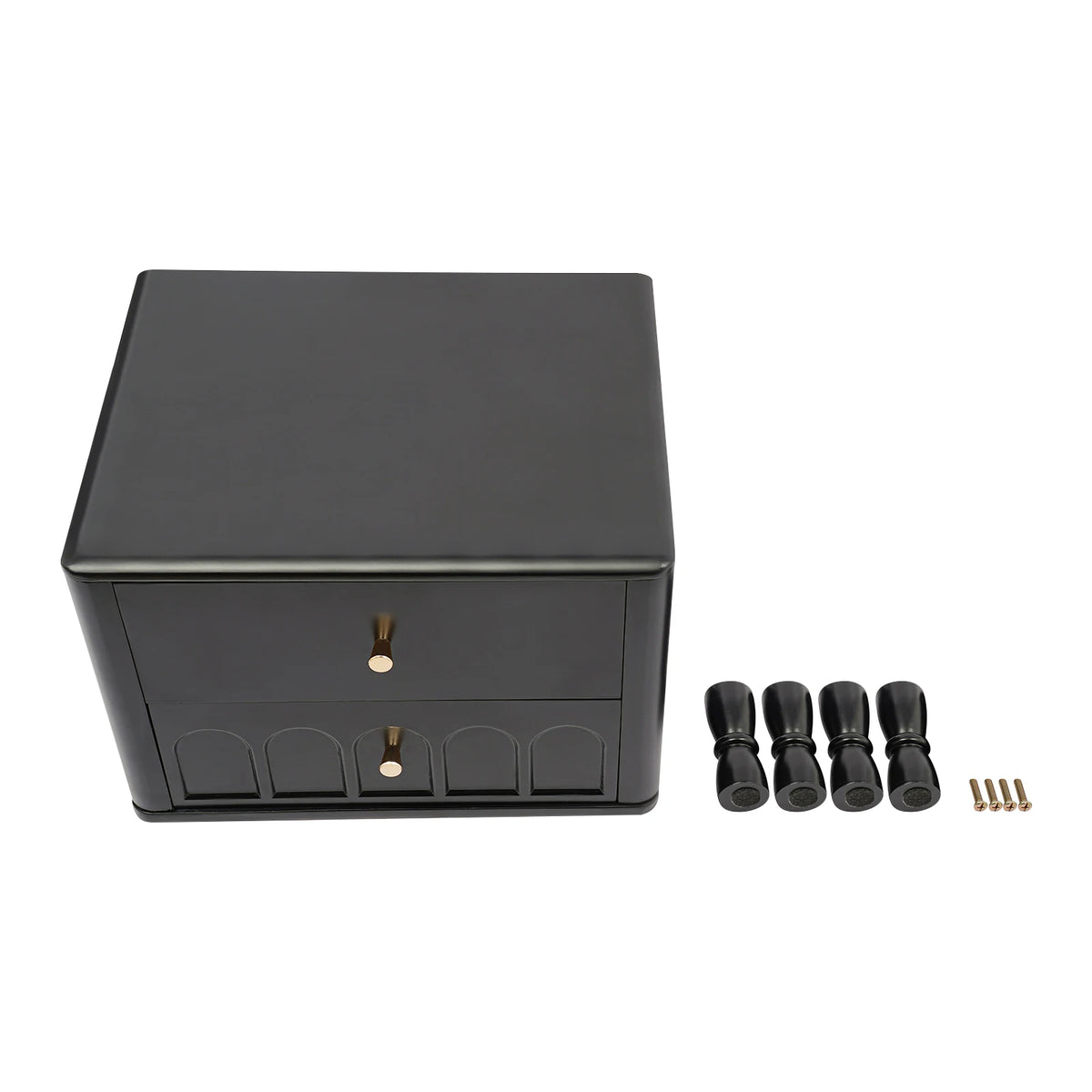 Retro Black 2-Drawer Wooden Nightstand with Metal Handles