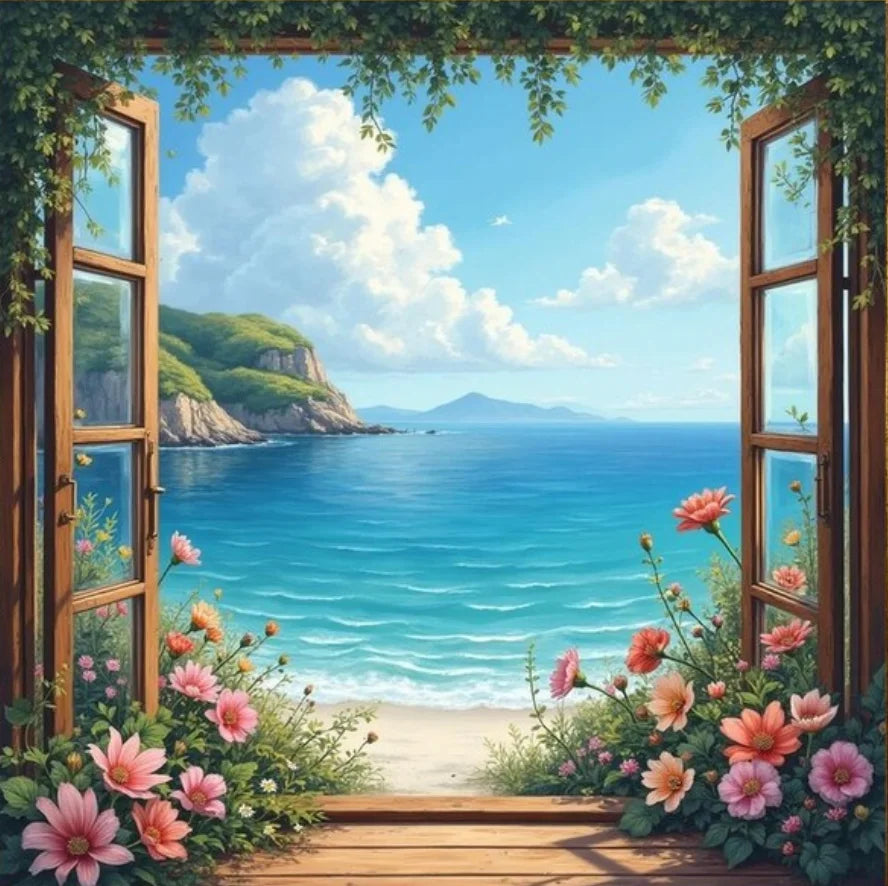 Modern 3D Open Window Landscape Canvas Painting Poster for Home Decor