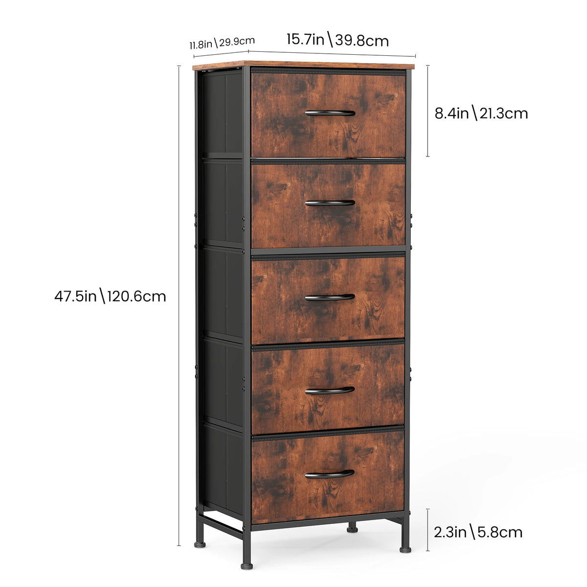 5-Drawer Fabric Tall Dresser with Steel Frame and Wooden Top