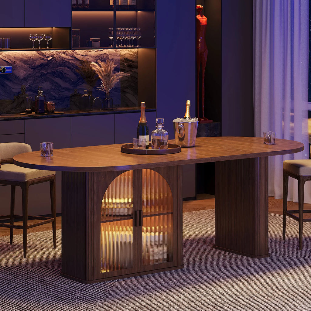 177.8cm Oval Dining Table for 6 to 8 People with Storage LED Light