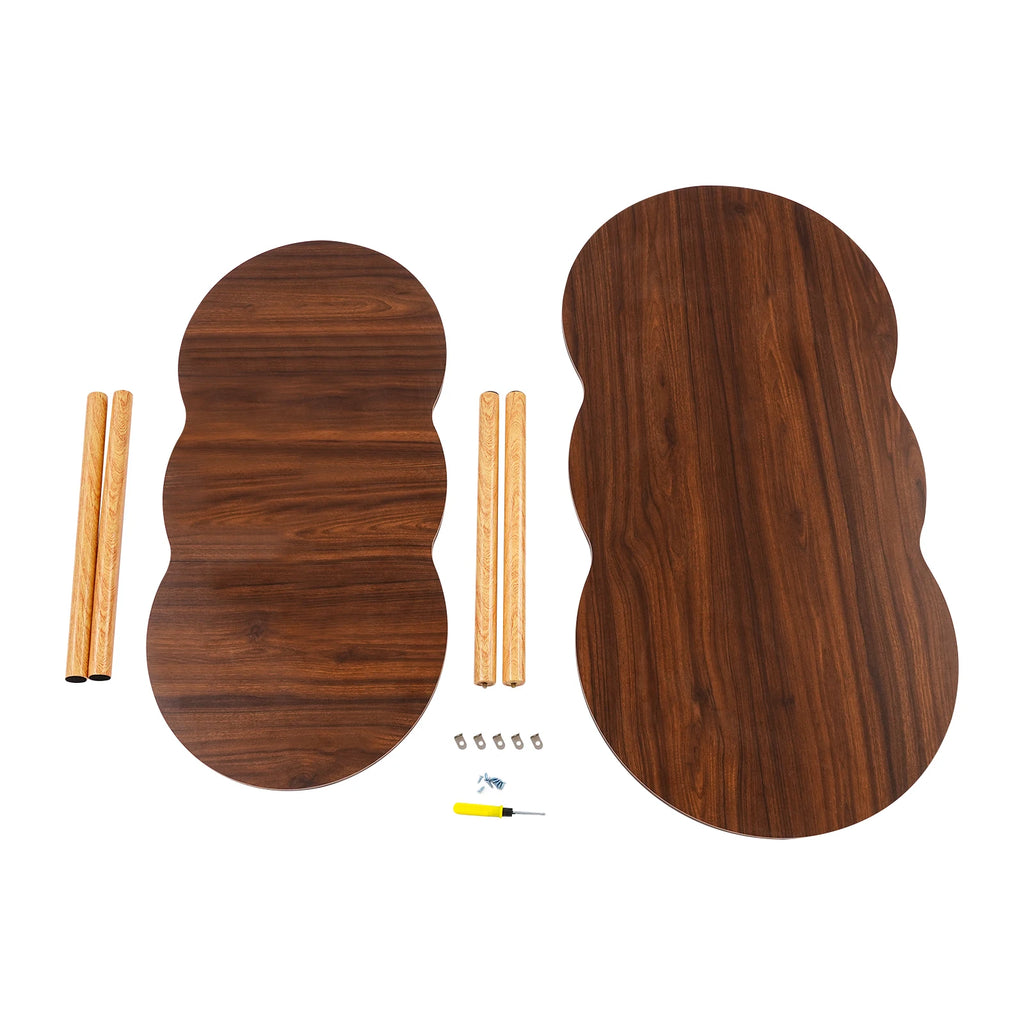 2-Tier Modern Coffee Table with Cloud-Shaped Tabletop and Bottom Shelf, 30 kg Capacity, Sturdy Density Board for Living Room Office, Black Walnut