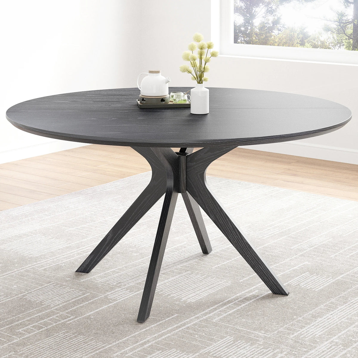 120cm Round Natural Wood Dining Table for 4 People X-Shaped Base Modern Minimalist
