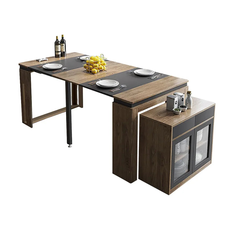 Modern Multifunctional Extendable Dining Table with Storage Cabinet Space Saving