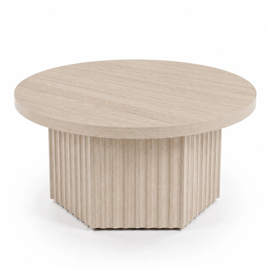 80 cm Round Fluted Drum Coffee Table with MDF Top for Living Room Apartment