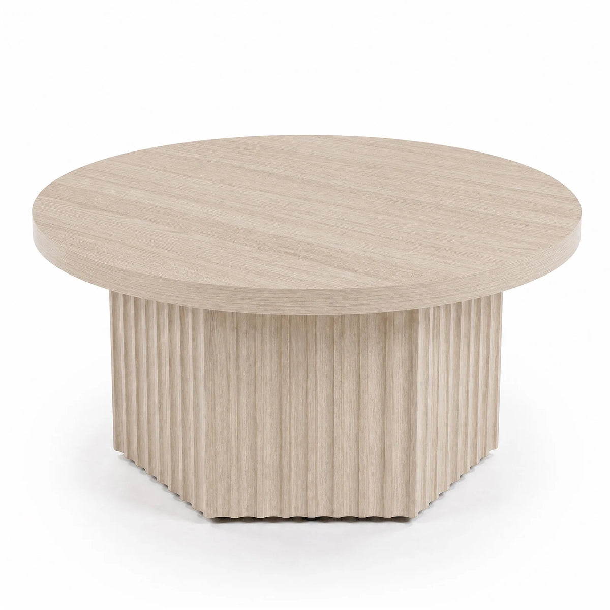 80 cm Round Fluted Drum Coffee Table with MDF Top for Living Room Apartment