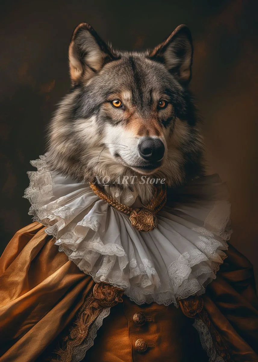 Vintage Victorian Renaissance Animal Portrait Canvas Wall Art Painting for Living Room