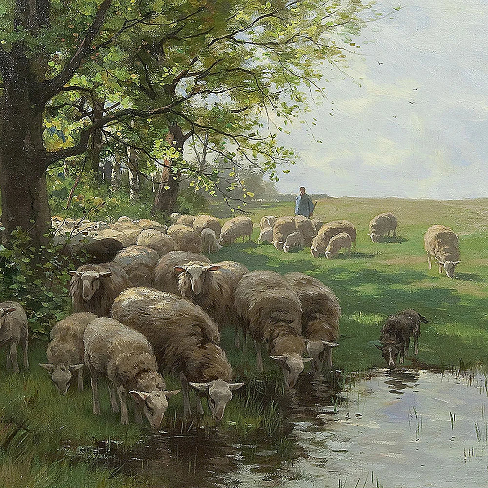 Vintage Sheep Landscape Canvas Painting Poster for Home Decor