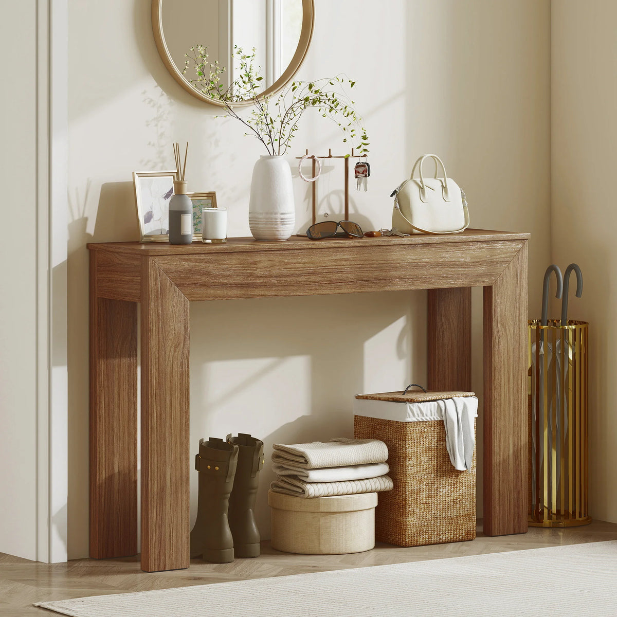 Modern Narrow Console Table 120cm Entryway Sofa Table Behind Couch Living Room Hallway Walnut