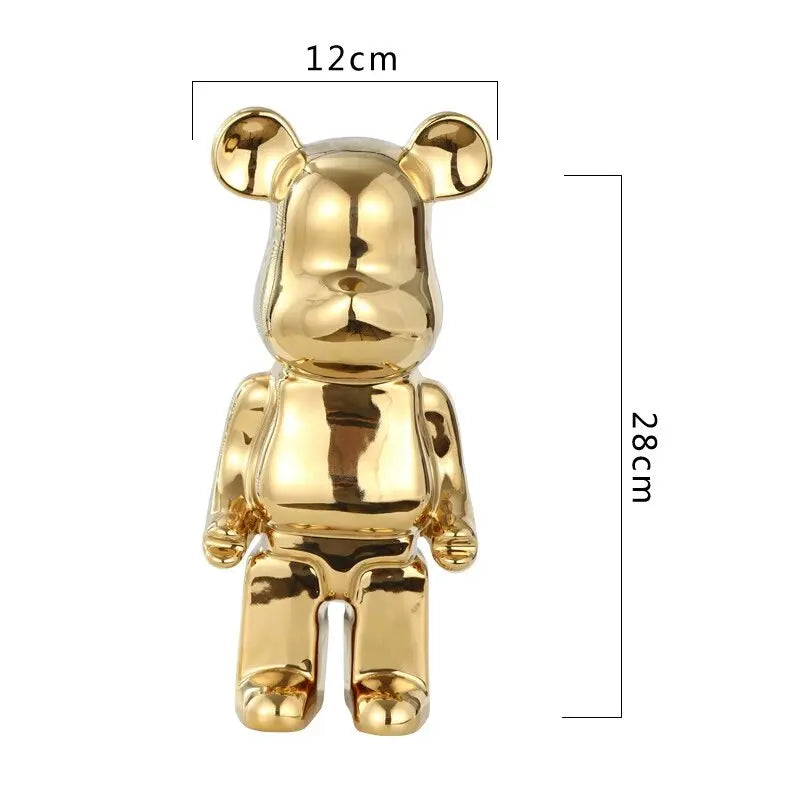 Modern Ceramic Plated Bear Figurine Sculpture for Home Decor