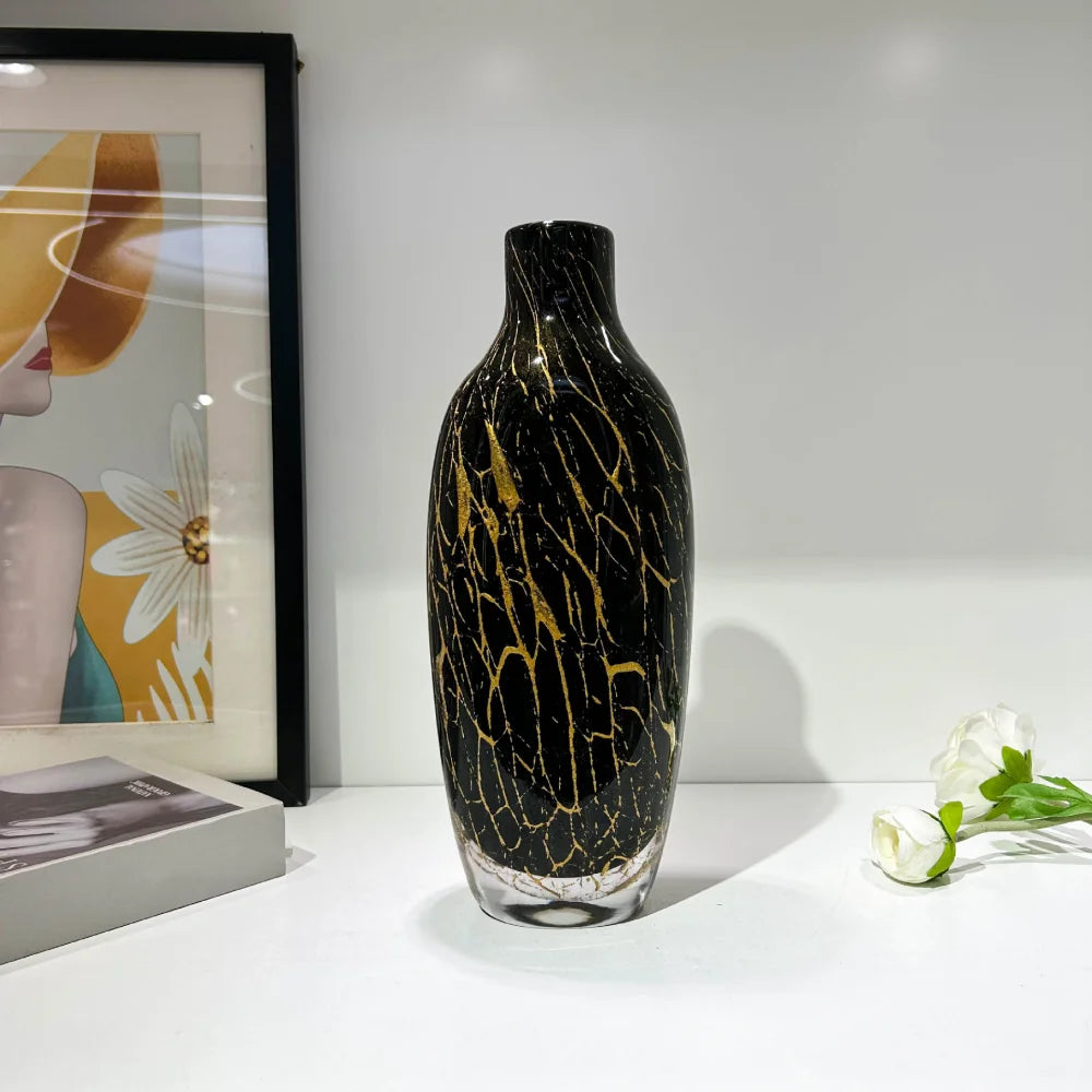 Modern Hand Blown Glass Flower Vase Tabletop Ornament for Home Decor