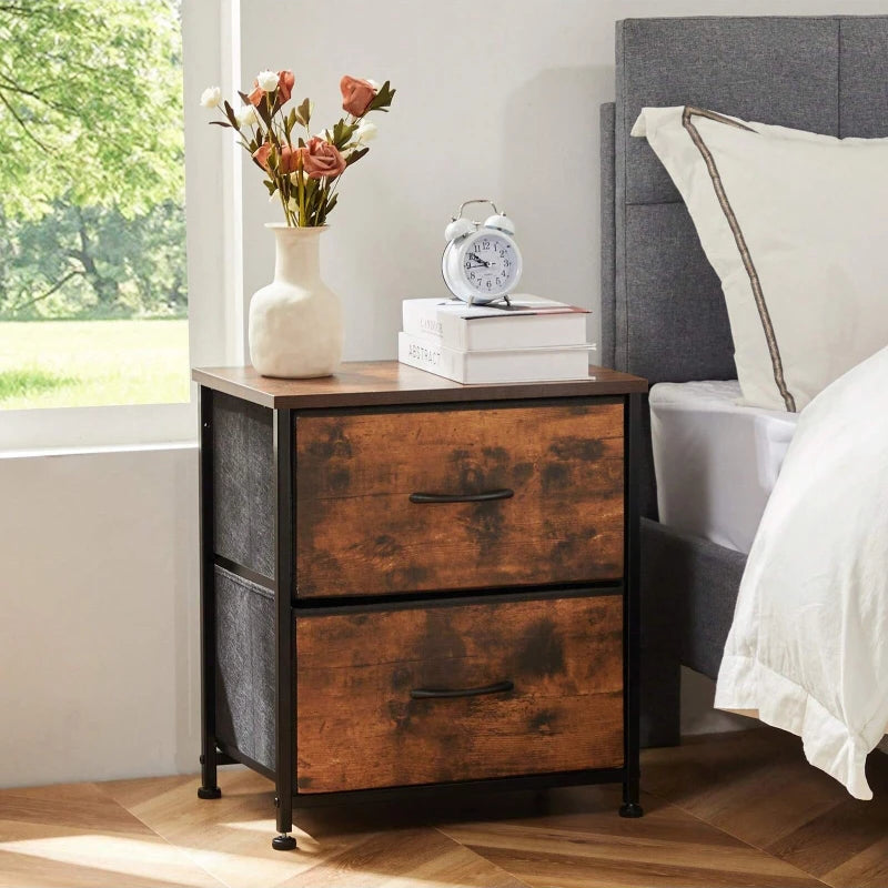 51cm Modern 2-Drawer Nightstand Wooden Bedside Table with Fabric Drawers