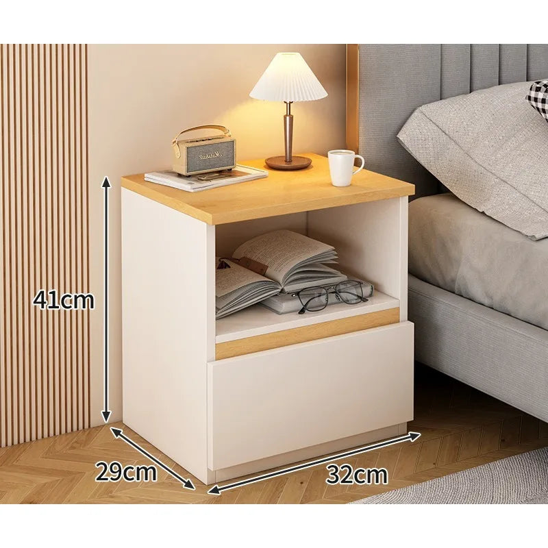 Modern Wooden Bedside Table with Storage Drawers